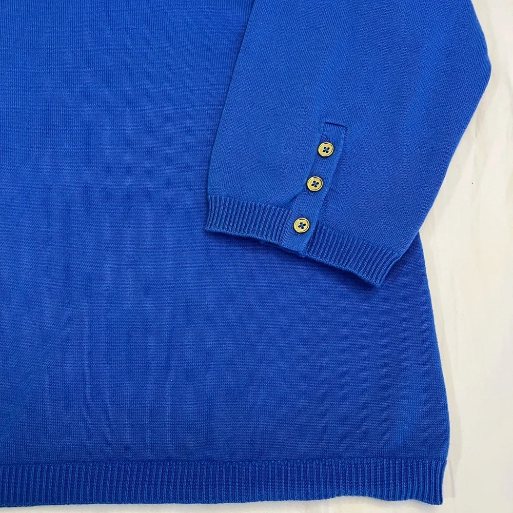 Talbots Blue Pima Cotton Sweater V-Neck Gold Button Sleeve Women’s 2X - Picture 4 of 9
